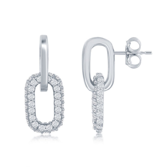 Sterling Silver, Micro Pave CZ Paperclip Earrings