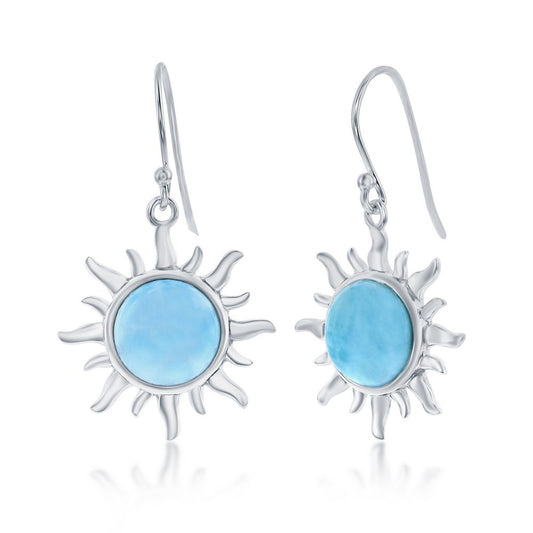 Sterling Silver, Larimar Sun Earrings