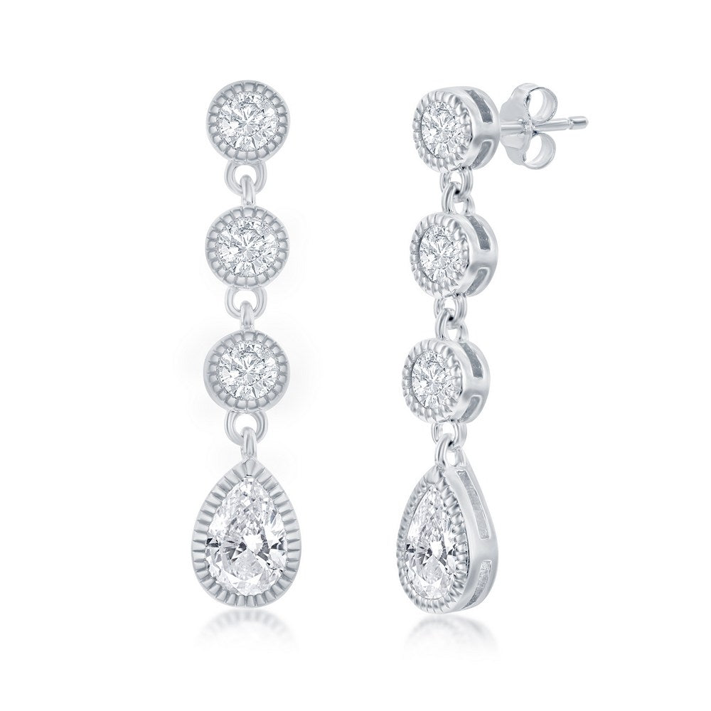 Sterling Silver, Round and Pearshaped CZ Dangle Earrings