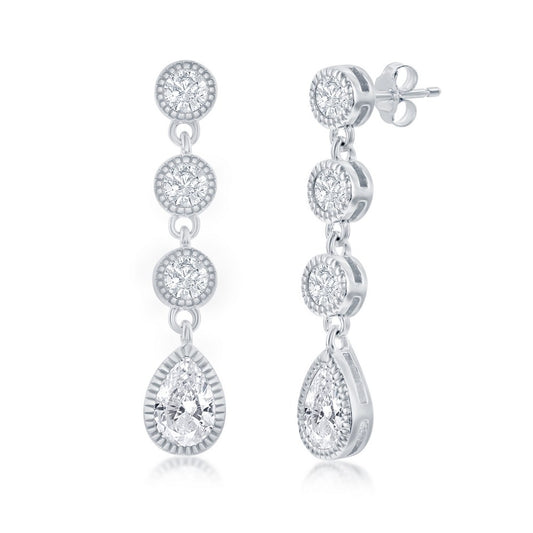 Sterling Silver, Round and Pearshaped CZ Dangle Earrings