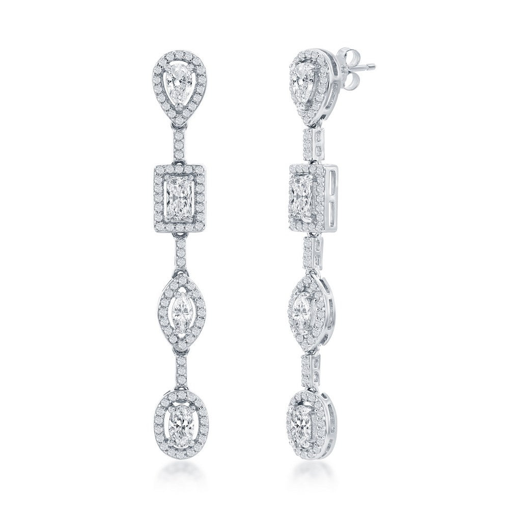 Sterling Silver, Multi-Shaped CZ Dangle Earrings