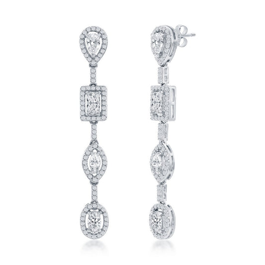 Sterling Silver, Multi-Shaped CZ Dangle Earrings