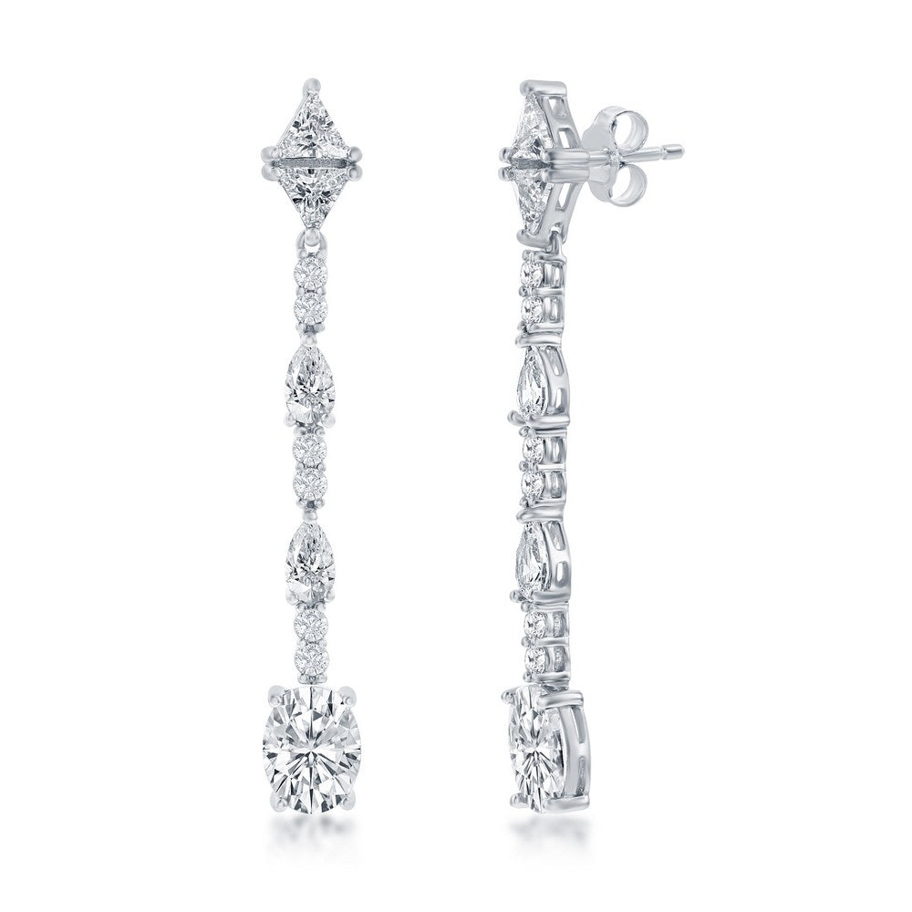 Sterling Silver, Multi-Shaped CZ Dangle Earrings