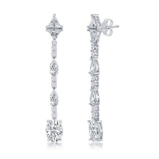 Sterling Silver, Multi-Shaped CZ Dangle Earrings