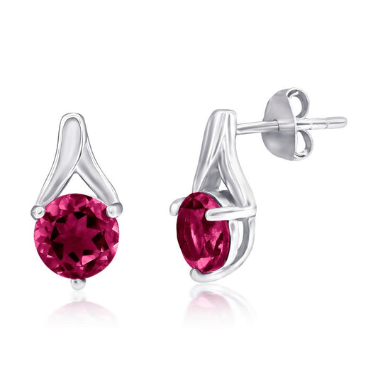 Sterling Silver, Round 6MM Stone Earrings - Created Ruby