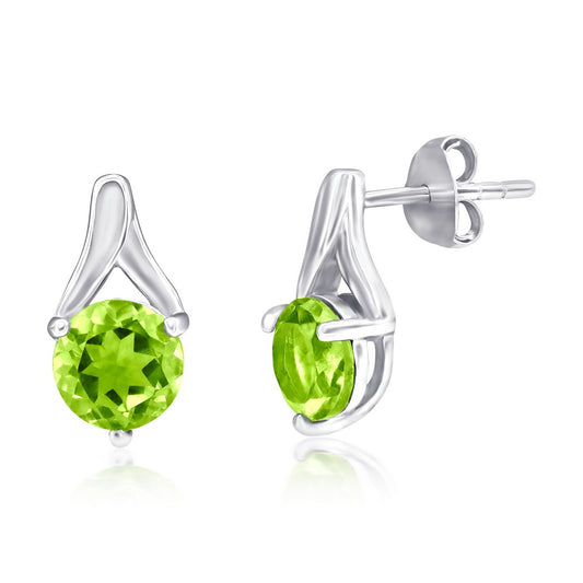 Sterling Silver, Round 6MM Gem Earrings - Peridot