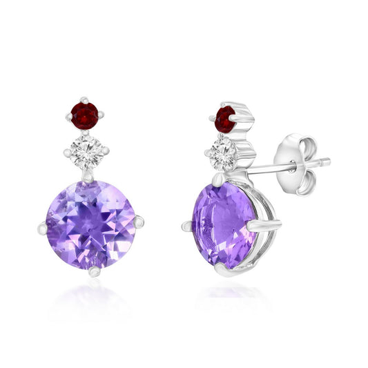 Classic Of New York sterling silver pink amethyst earrings with round gemstones and intricate design