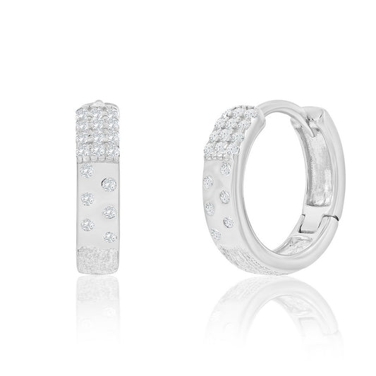 Sterling Silver, CZ & Brushed Hoop Earrings