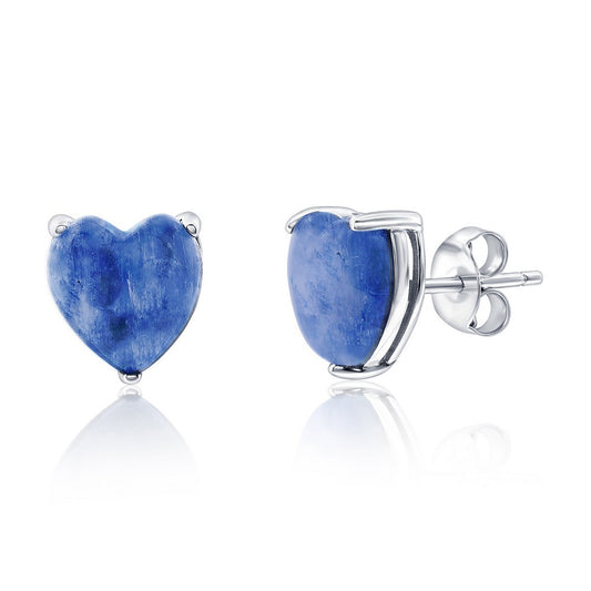 Sterling Silver, 3 Prong Heart Studs - Kyanite