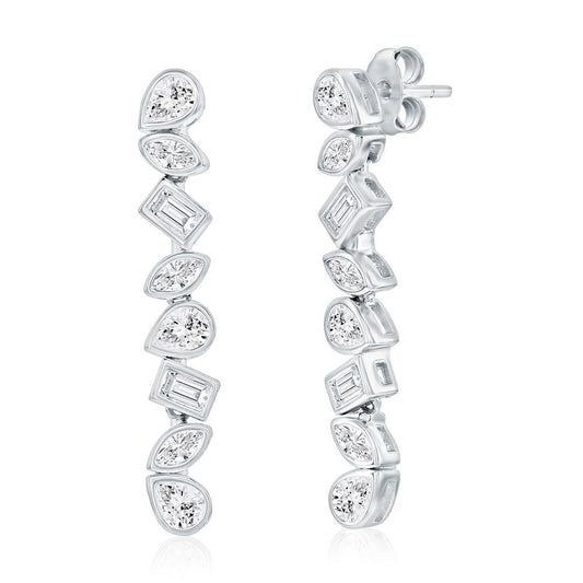 Sterling Silver, Multi-Shaped Bezel-Set CZ Dangle Earrings