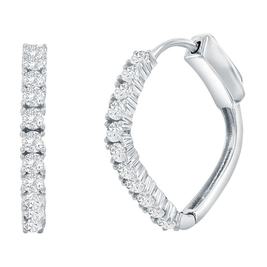 Sterling Silver, 18.5mm Diamond-Shaped CZ Hoop Earrings with Shimmering Details