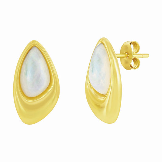 Sterling Silver, MOP Geometric Shaped Earrings - Gold Plated