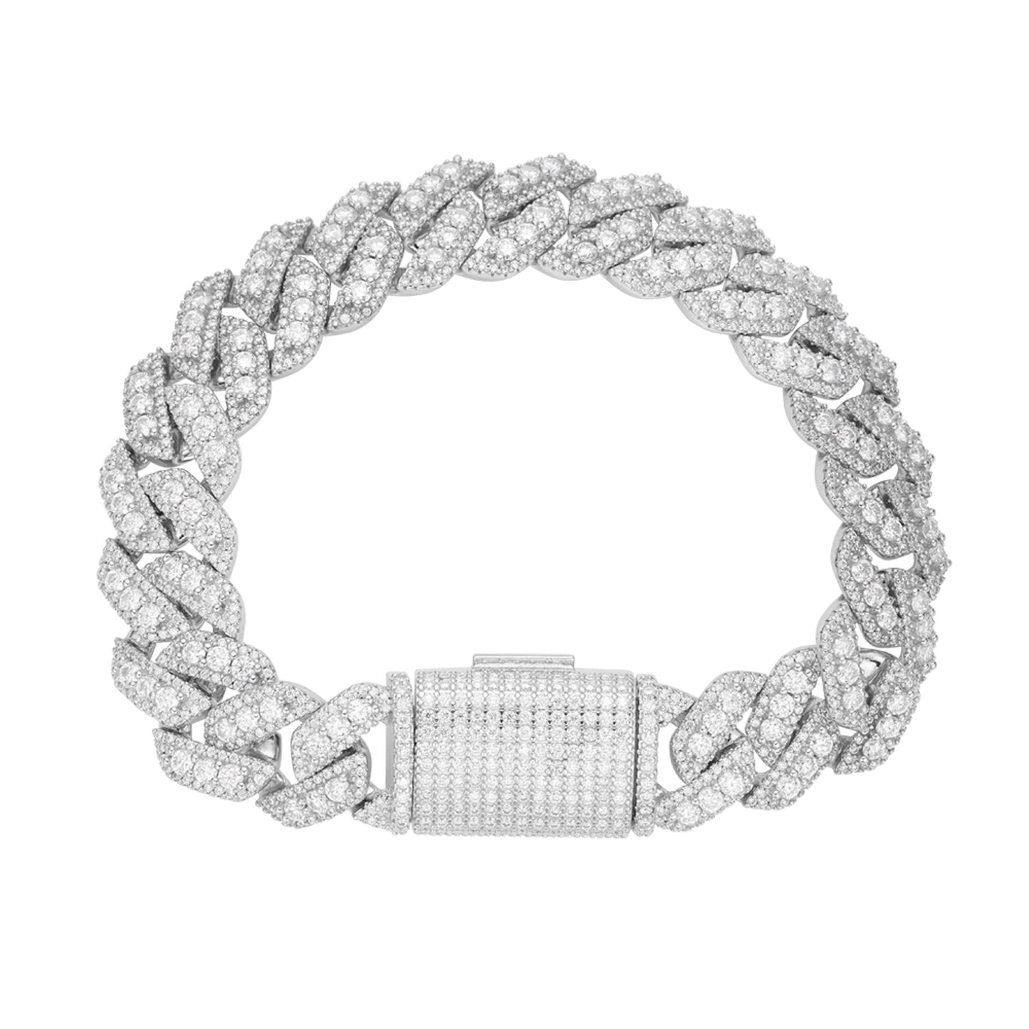 Sterling Silver Round Big Stone in Center Surrounded with Small Stones 14mm Moissanite Cuban Chain 8.5 Inch Bracelet RP 12-3/4 Cttw