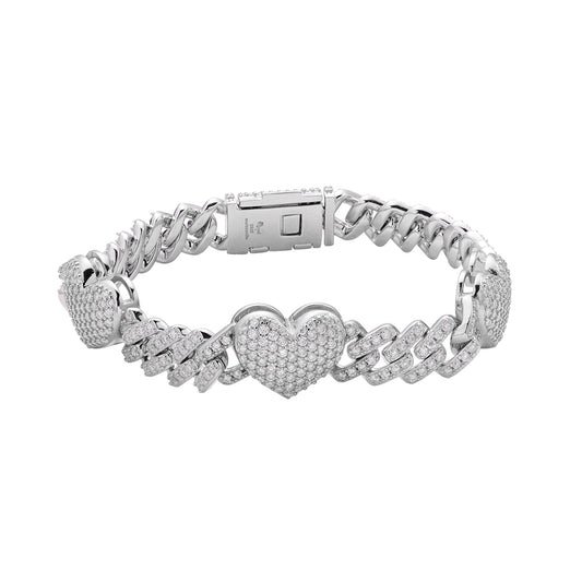 Sterling Silver Round Moissanite Cuban Heart Link Designer 7.5 Inch Bracelet RP 5-5/8 Cttw
