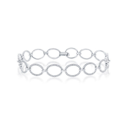 Sterling Silver, Open Oval Diamond Bracelet - (352 Stones)