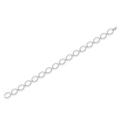 Sterling Silver, Open Oval Diamond Bracelet - (352 Stones)