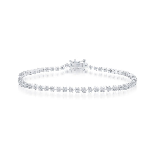 Sterling Silver, 3mm Tennis Diamond Bracelet - (406 Stones)