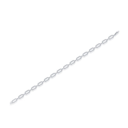 Sterling Silver, Open Rectangle Diamond Bracelet - (340 Stones)