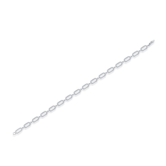 Sterling Silver, Open Rectangle Diamond Bracelet - (340 Stones)