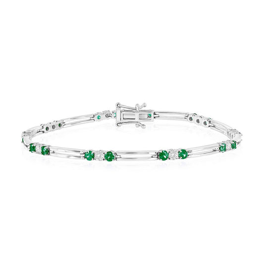 Sterling Silver, Emerald & Diamond Bracelet - (30 Stones)