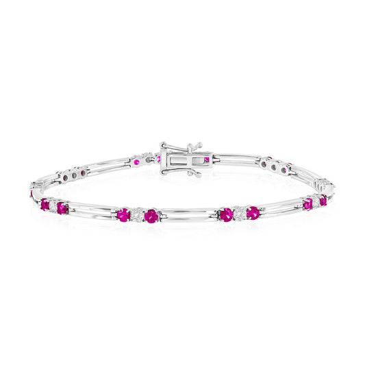 Sterling Silver, Ruby & Diamond Bracelet - (30 Stones)