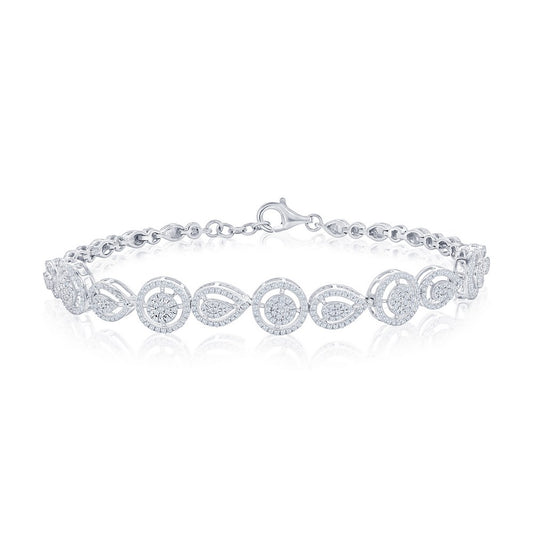 Sterling Silver, Round & Pearshaped Halo Diamond Bracelet - (656 Stones)
