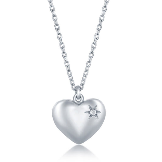 Sterling Silver 0.009cttw Diamond Accent Puffed Heart Necklace