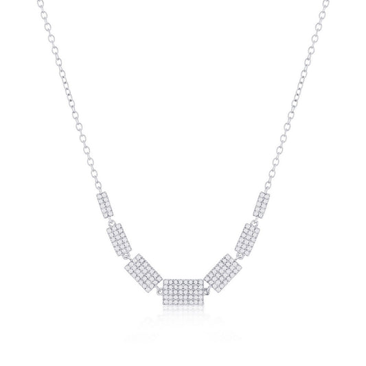 Sterling Silver Rectangle Graduating Diamond Necklace - (152 Stones)