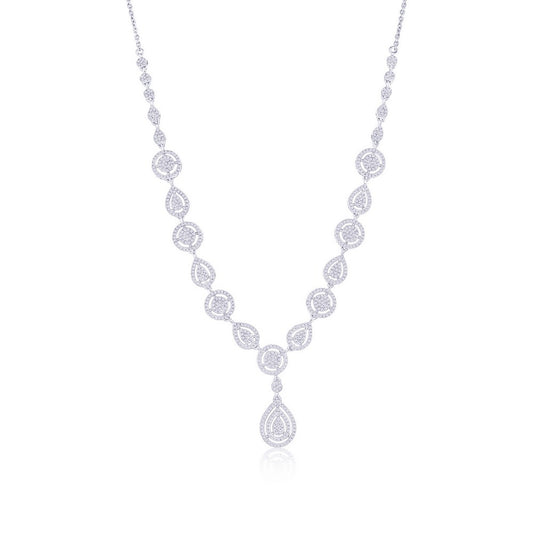 Sterling Silver, Round & Pearshaped Halo Diamond Necklace - (666 Stones)