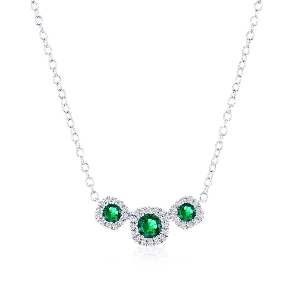 Sterling Silver, Lab-Grown 0.28ct Emerald & 0.07ct Natural Diamond Necklace - (43 Stones)