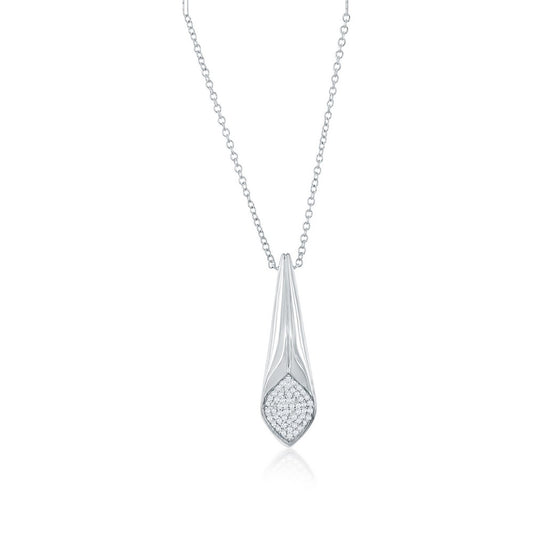 Elegant Sterling Silver, Marquise Shaped Diamond Necklace - (55 Stones) with a sleek design