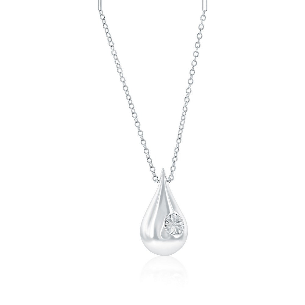 Sterling Silver, Pearshaped Diamond Necklace - (1 Stone)
