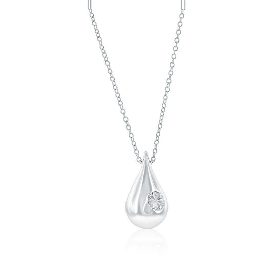 Sterling Silver, Pearshaped Diamond Necklace - (1 Stone)