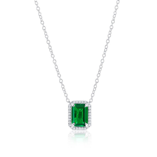 Sterling Silver, Lab-Grown 0.77ct Emerald & 0.06ct Natural Diamond Necklace - (31 Stones)
