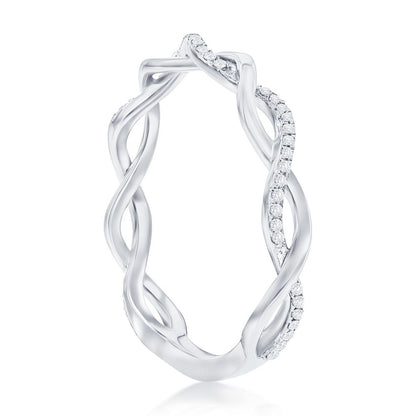 Sterling Silver Open Intertwined Diamond Ring - (53 Stones)