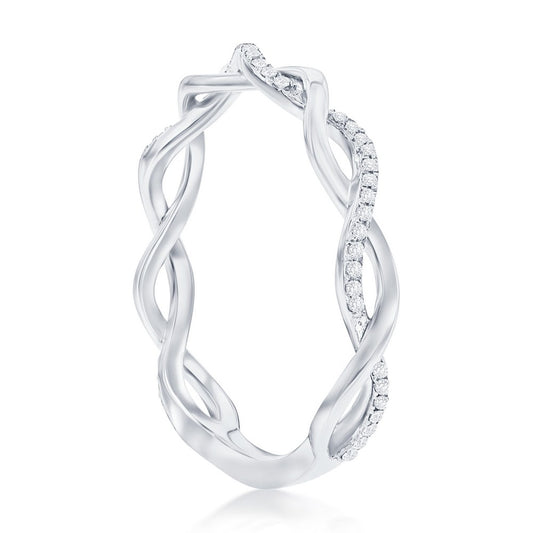Sterling Silver Open Intertwined Diamond Ring - (53 Stones)