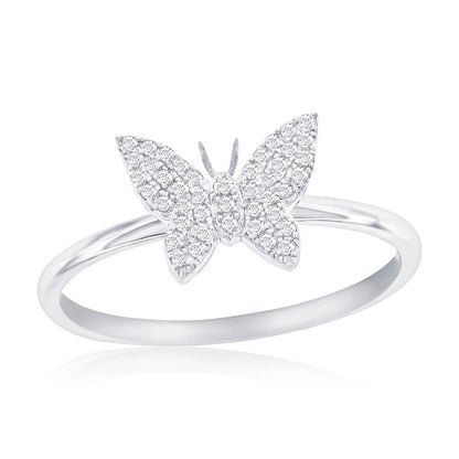 Sterling Silver, Butterfly Diamond Ring - (43 Stones)