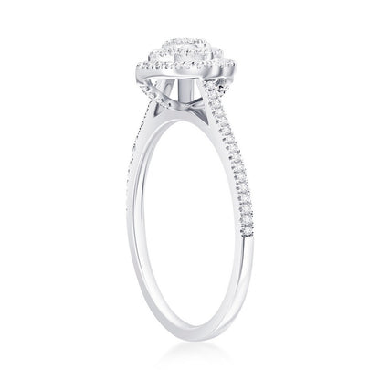 Sterling Silver Double Frame Heart Diamond Ring - (107 Stones)