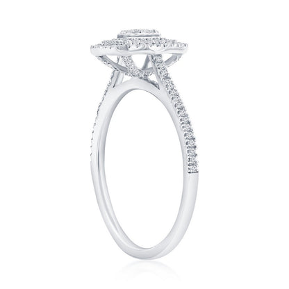 Sterling Silver, Double Frame Emerald Diamond Ring - (119 Stones)