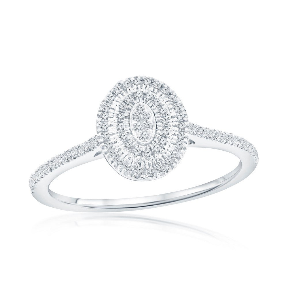 Sterling Silver, Double Frame Oval Diamond Ring - (97 Stones)