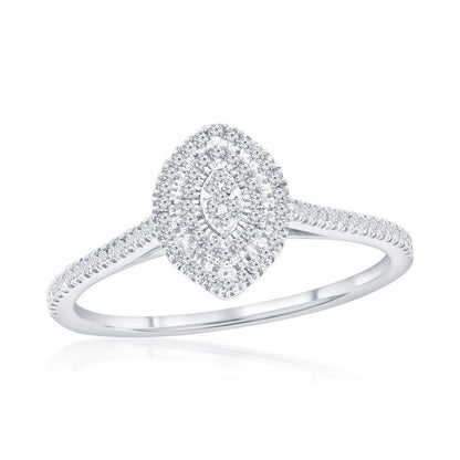 Sterling Silver Double Frame Marquise Diamond Ring - (95 Stones)