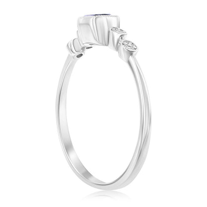 Sterling Silver, Lab-Grown 0.45ct Sapphire & 0.03ct Natural Diamond Ring - (17 Stones)