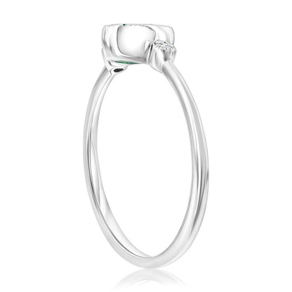 Sterling Silver, Lab-Grown Oval Emerald & Natural Diamond Ring - (9 Stones)