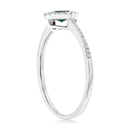 Sterling Silver, Lab-Grown 0.41ct Emerald & 0.12ct Natural Diamond Ring - (43 Stones)