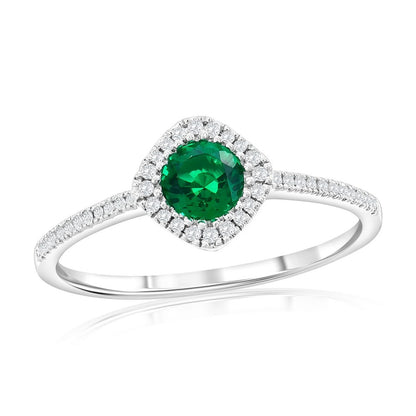 Sterling Silver, Lab-Grown 0.41ct Emerald & 0.12ct Natural Diamond Ring - (43 Stones)
