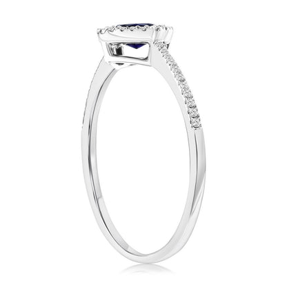 Sterling Silver, Lab-Grown 0.41ct Sapphire & 0.12ct Natural Diamond Ring - (43 Stones)