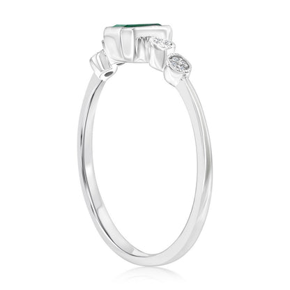 Sterling Silver, Lab-Grown Emerald & Natural Diamond Ring - (17 Stones)