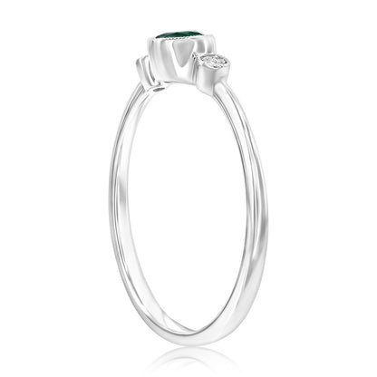Sterling Silver, Lab-Grown Emerald & Natural Diamond Ring - (9 Stones)