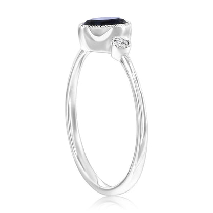 Sterling Silver, Lab-Grown Sapphire & Natural Diamond Ring - (9 Stones)