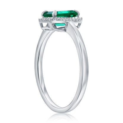 Sterling Silver, Lab-Grown 0.80ct Emerald & 0.06ct Natural Diamond Ring - (31 Stones)
